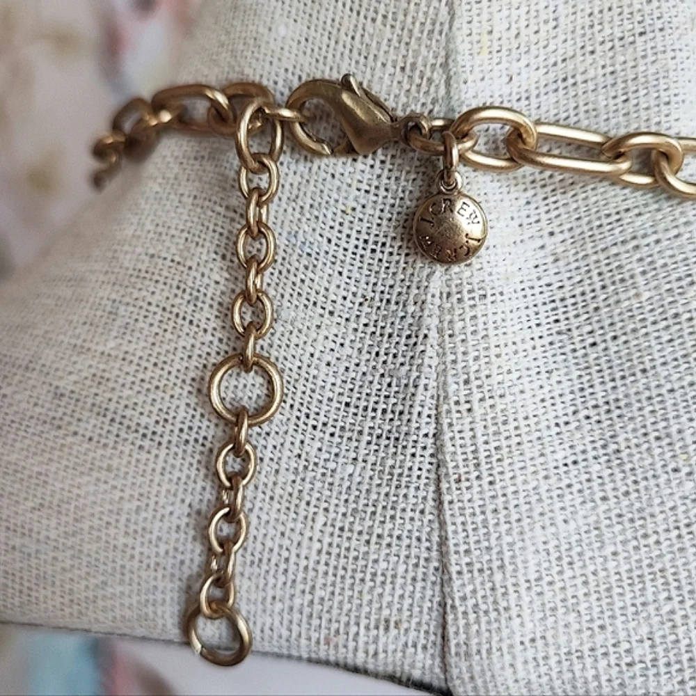 J. CREW Brand Transparent Taupe Lucite Link Wet Looking Brass Tone Necklace EUC